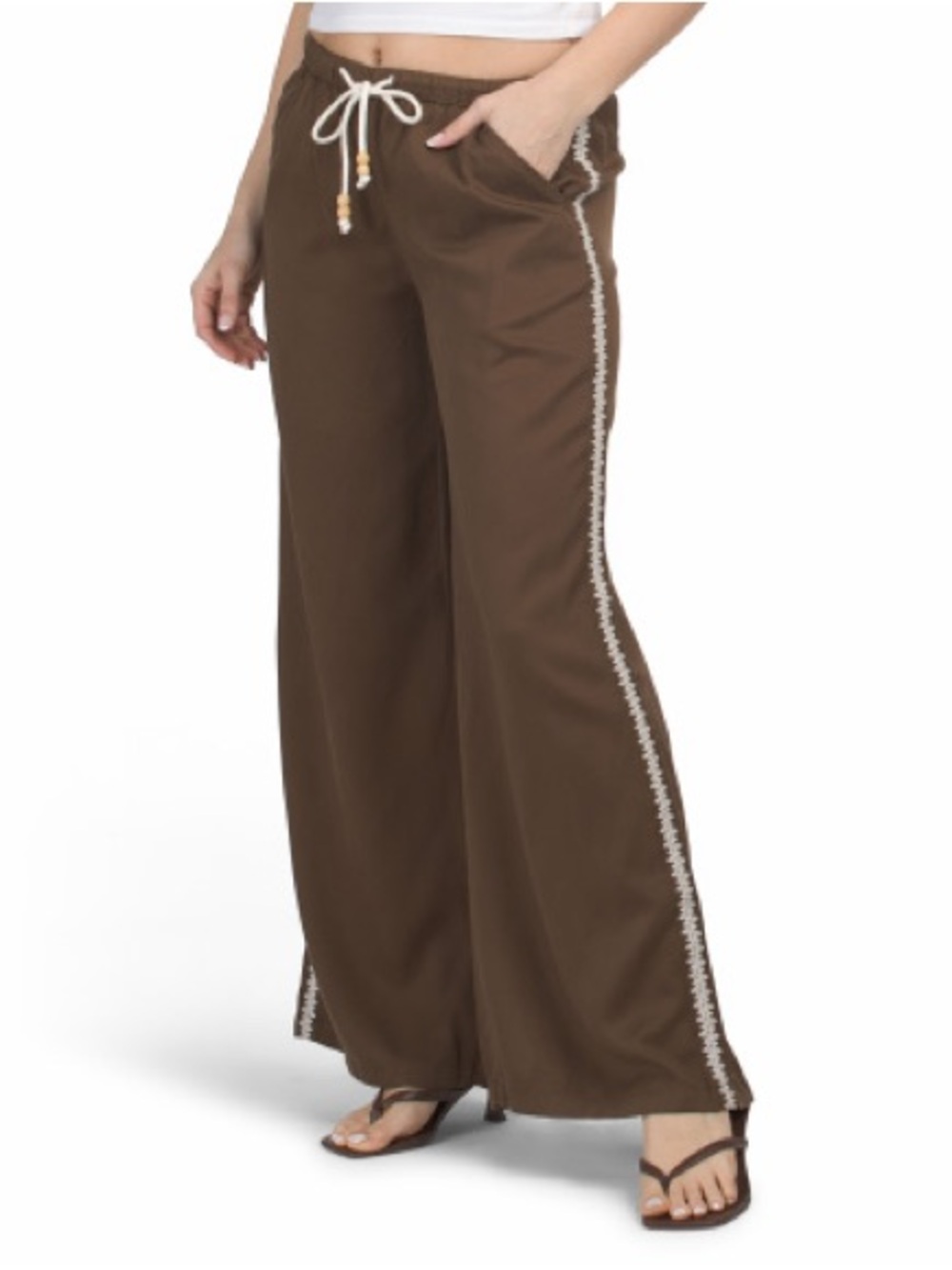 [NWT] Calypso St. Barth Brown Wide-Leg Embroidered Pants Size M